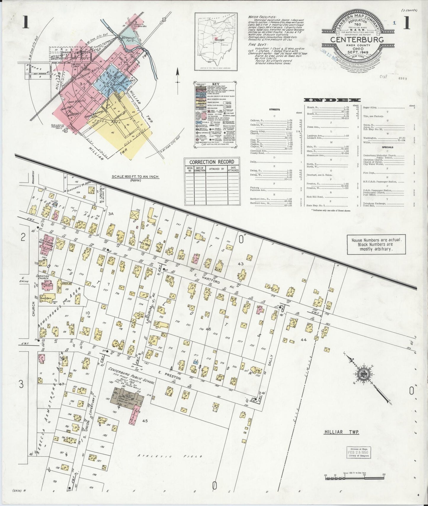 Sanborn Fire Insurance Map from Centerburg, Knox County, Ohio (1949), Sheet #0001 - Historic Sanborn Fire Insurance Map Print, vintage old map wall art, antique decor, genealogy gift, Ohio Ohio map