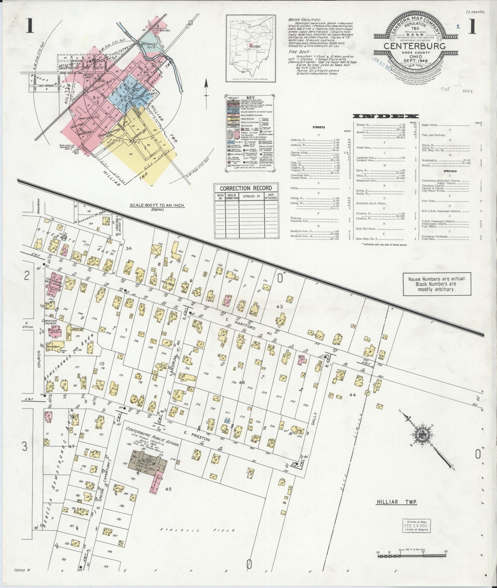 Sanborn Fire Insurance Map from Centerburg, Knox County, Ohio (1949), Sheet #0001 - Historic Sanborn Fire Insurance Map Print, vintage old map wall art, antique decor, genealogy gift, Ohio Ohio map