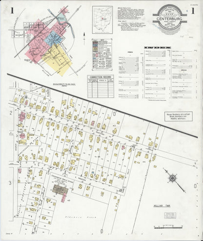 Sanborn Fire Insurance Map from Centerburg, Knox County, Ohio (1949), Sheet #0001 - Historic Sanborn Fire Insurance Map Print, vintage old map wall art, antique decor, genealogy gift, Ohio Ohio map