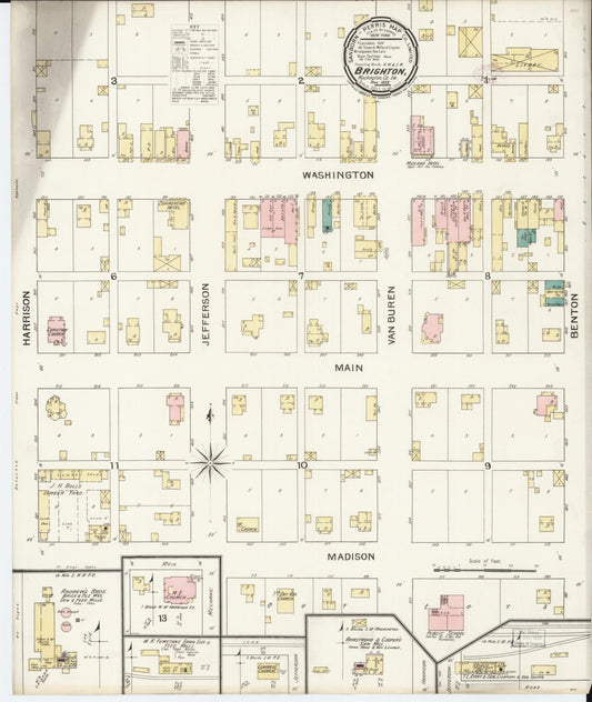 Sanborn Fire Insurance Map from Brighton, Washington County, Iowa (1893), Sheet #0001 - Historic Sanborn Fire Insurance Map Print, vintage old map wall art