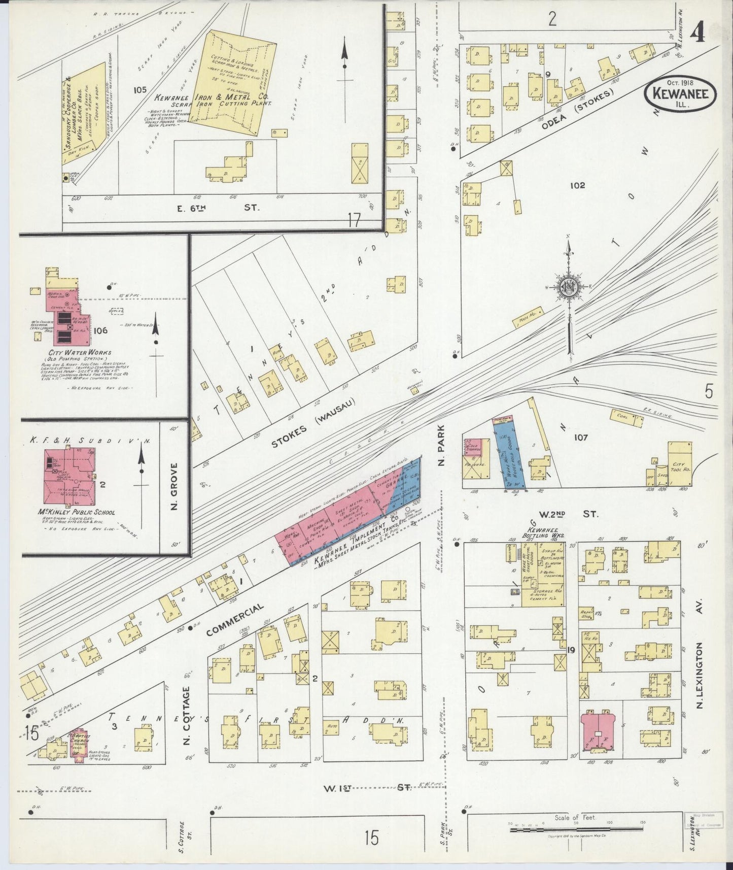 Sanborn Fire Insurance Map from Kewanee, Henry County, Illinois (1918), Sheet #0004 - Historic Sanborn Fire Insurance Map Print, vintage old map wall art, antique decor, genealogy gift, Illinois Illinois map