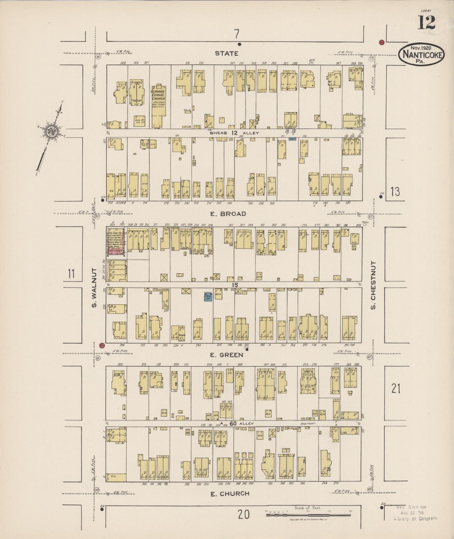 Sanborn Fire Insurance Map from Nanticoke, Luzerne County, Pennsylvania (1920), Sheet #0012 - Complete Map Set gallery image, historic Sanborn map, vintage wall art, Pennsylvania Pennsylvania