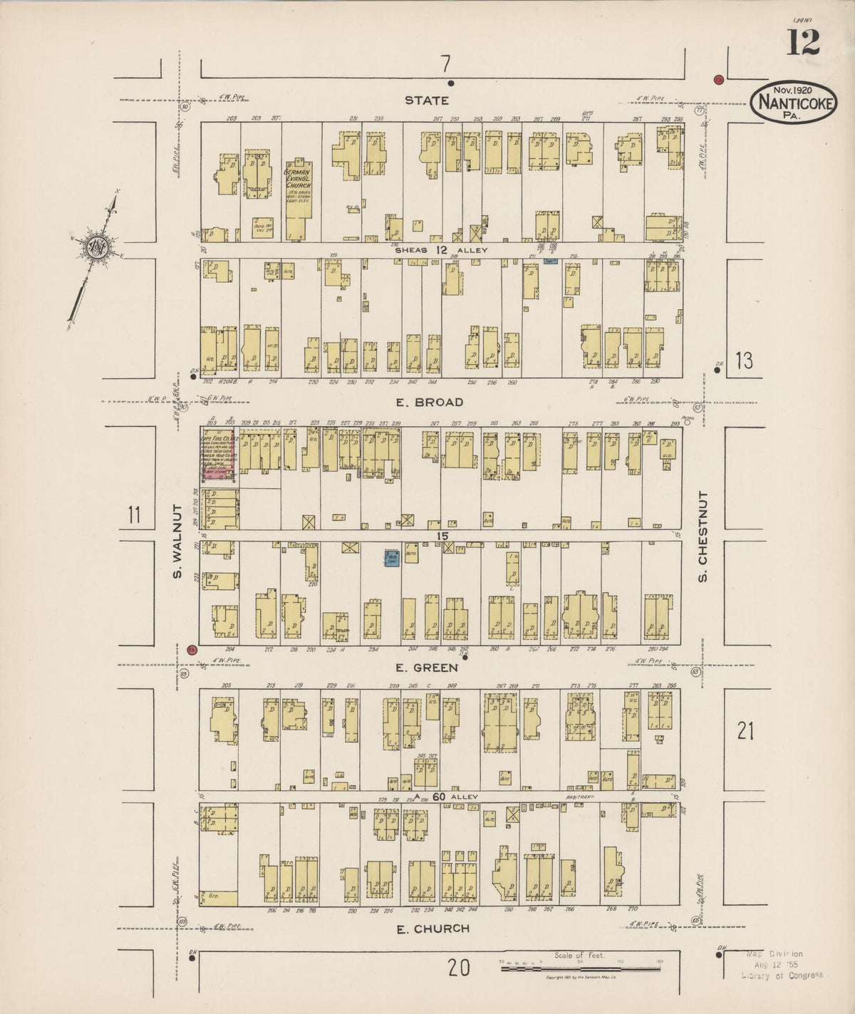 Sanborn Fire Insurance Map from Nanticoke, Luzerne County, Pennsylvania (1920), Sheet #0012 - Complete Map Set gallery image, historic Sanborn map, vintage wall art, Pennsylvania Pennsylvania