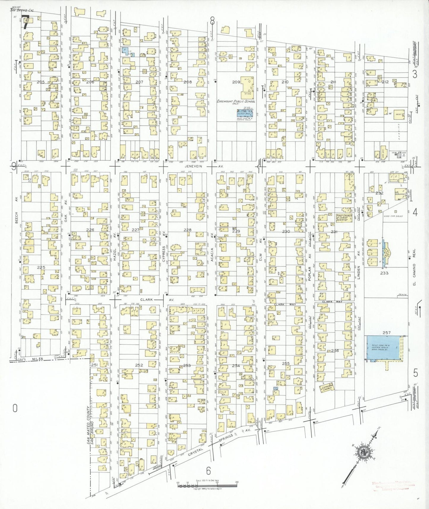Sanborn Fire Insurance Map from San Bruno, San Mateo County, California (1949), Sheet #0007 - Complete Map Set gallery image, historic Sanborn map, vintage wall art, California California