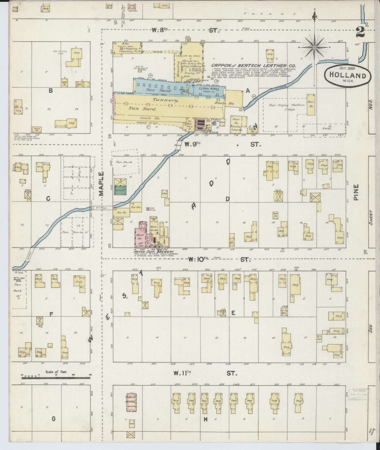 Sanborn Fire Insurance Map from Holland, Ottawa County, Michigan (1889), Sheet #0002 - Historic Sanborn Fire Insurance Map Print, vintage old map wall art, antique decor, genealogy gift, Michigan Michigan map