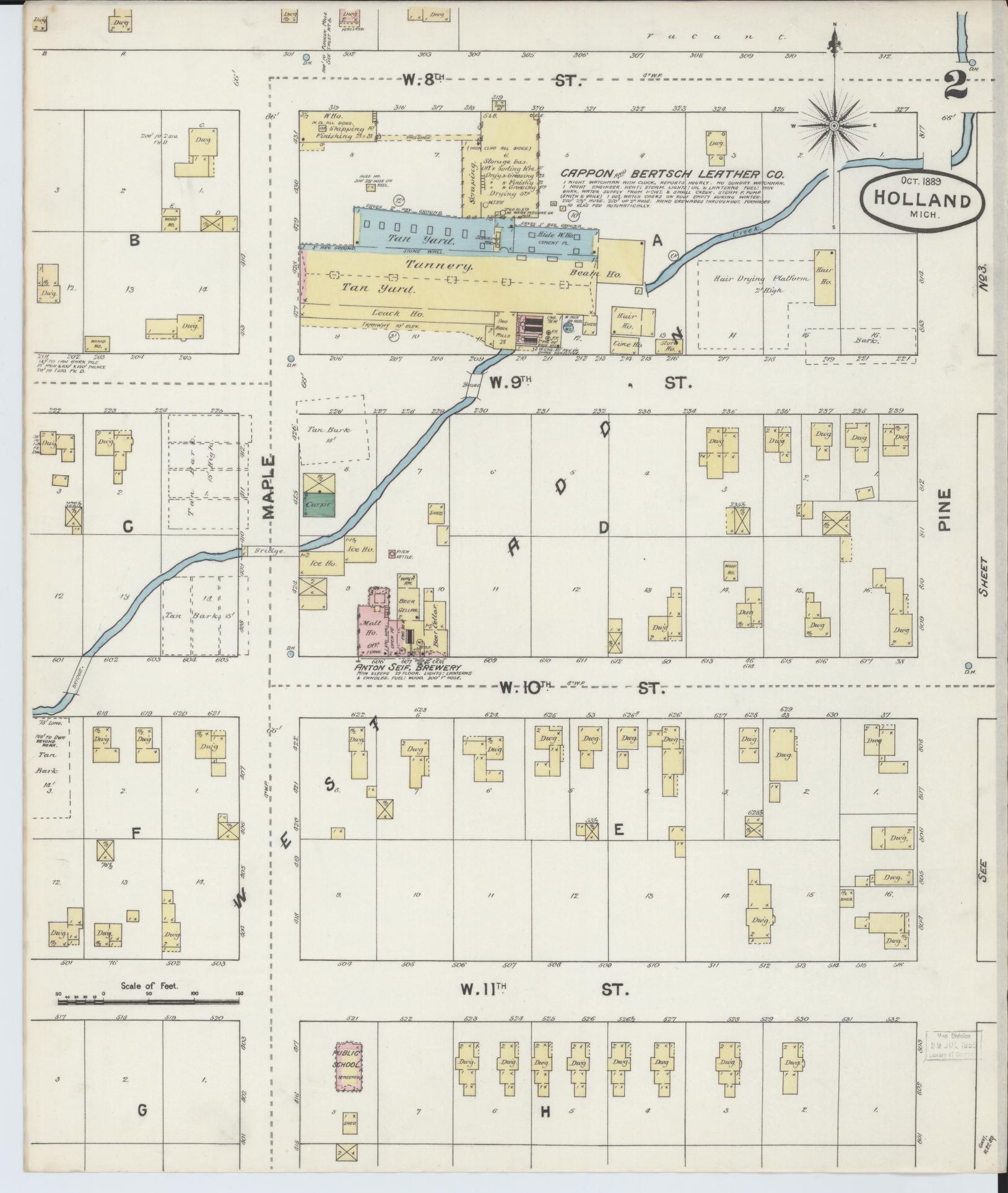 Sanborn Fire Insurance Map from Holland, Ottawa County, Michigan (1889), Sheet #0002 - Historic Sanborn Fire Insurance Map Print, vintage old map wall art, antique decor, genealogy gift, Michigan Michigan map