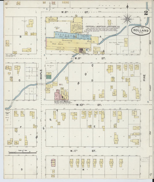 Sanborn Fire Insurance Map from Holland, Ottawa County, Michigan (1889), Sheet #0002 - Historic Sanborn Fire Insurance Map Print, vintage old map wall art, antique decor, genealogy gift, Michigan Michigan map