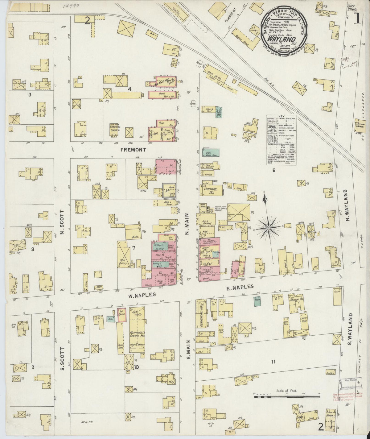 Sanborn Fire Insurance Map from Wayland, Steuben County, New York (1897), Sheet #0001 - Complete Map Set gallery image, historic Sanborn map, vintage wall art, New York New York