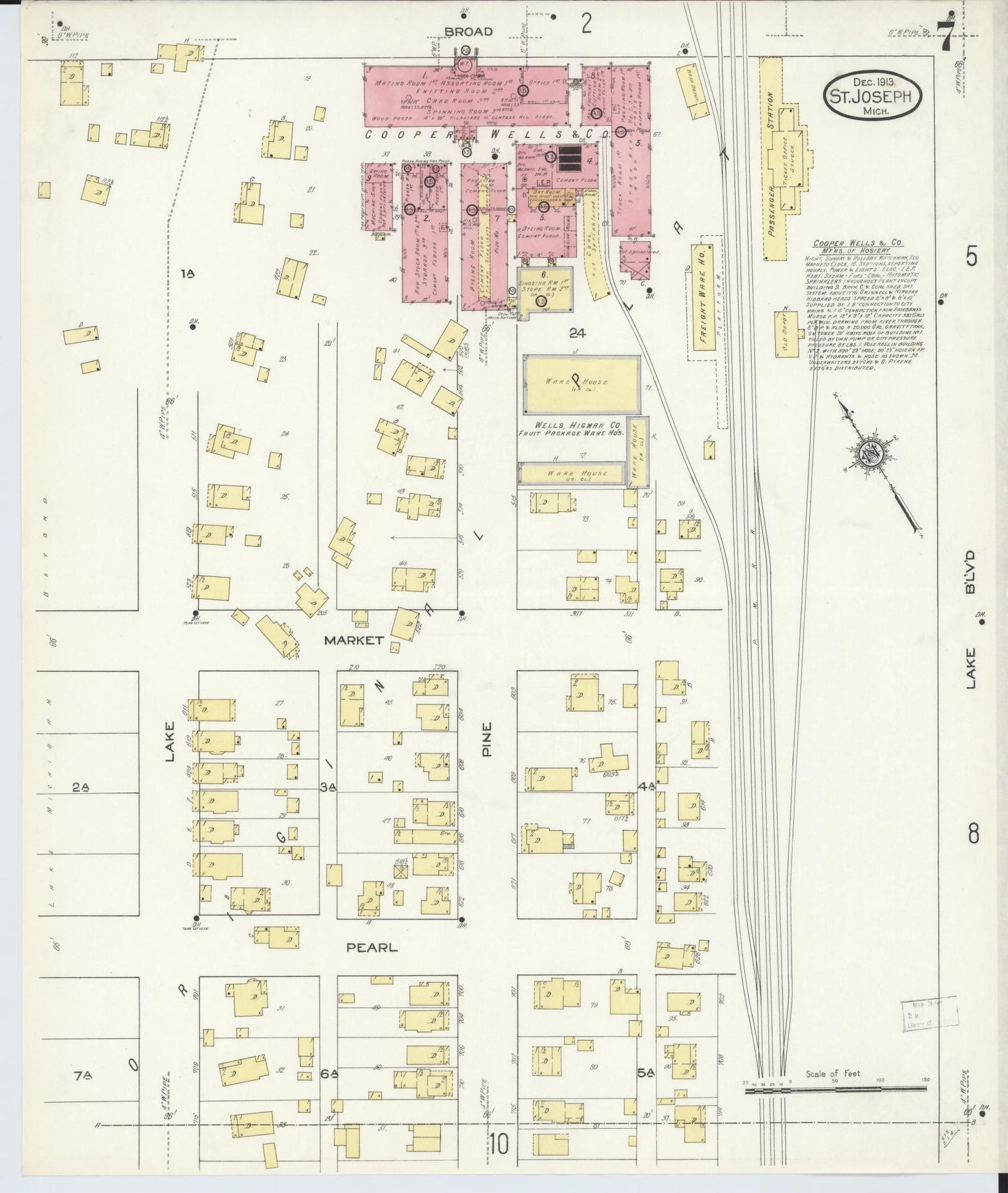 Sanborn Fire Insurance Map from Saint Joseph, Berrien County, Michigan (1913), Sheet #0007 - Complete Map Set gallery image, historic Sanborn map, vintage wall art, Michigan Michigan