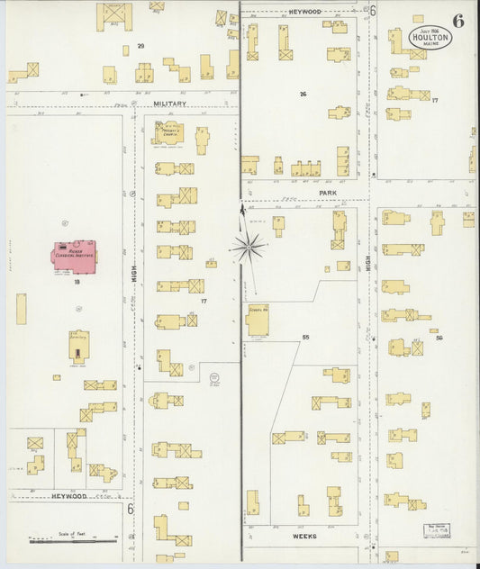 Sanborn Fire Insurance Map from Houlton, Aroostook County, Maine (1906), Sheet #0006 - Historic Sanborn Fire Insurance Map Print, vintage old map wall art, antique decor, genealogy gift, Maine Maine map