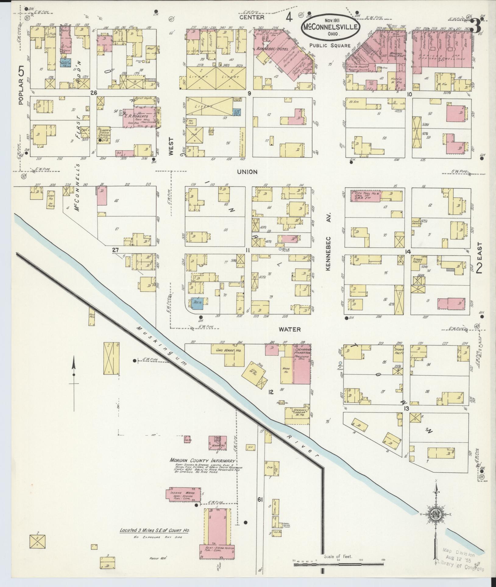 Sanborn Fire Insurance Map from McConnelsville, Morgan County, Ohio (1911), Sheet #0003 - Complete Map Set gallery image, historic Sanborn map, vintage wall art, Ohio Ohio