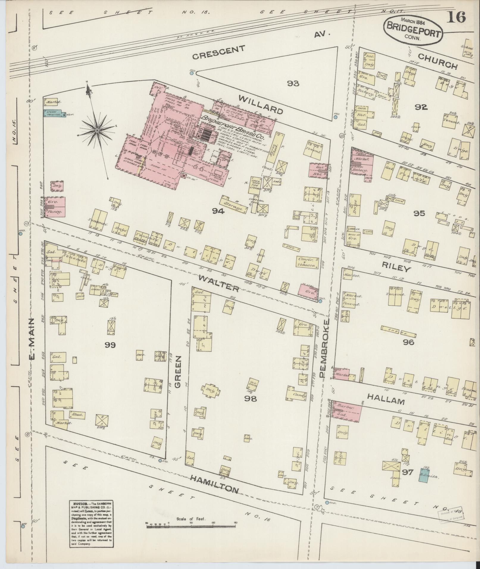 Sanborn Fire Insurance Map from Bridgeport, Fairfield County, Connecticut (1884), Sheet #0016 - Complete Map Set gallery image, historic Sanborn map, vintage wall art, Connecticut Connecticut