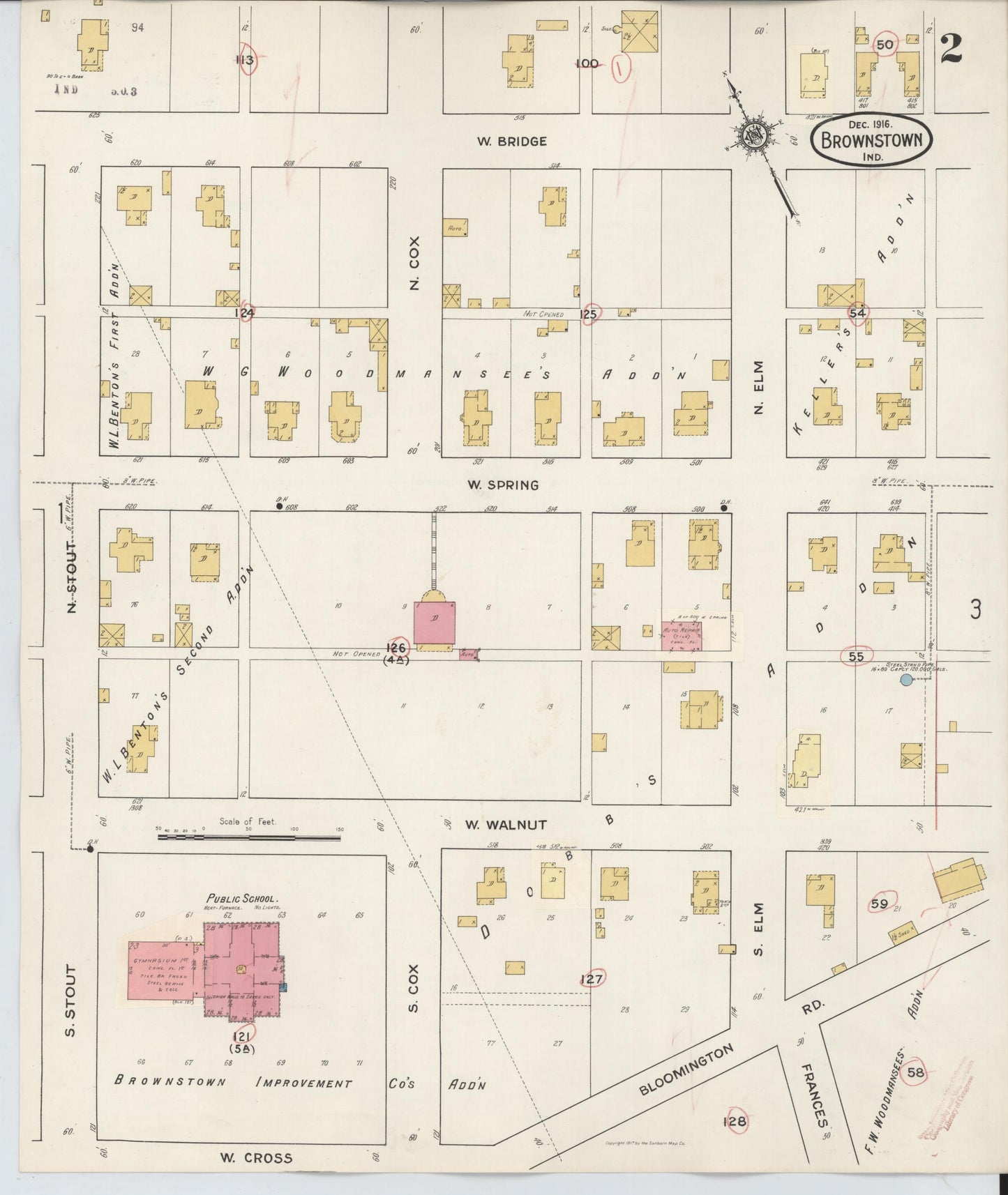 Sanborn Fire Insurance Map from Brownstown, Jackson County, Indiana (1933), Sheet #0002 - Complete Map Set gallery image, historic Sanborn map, vintage wall art, Indiana Indiana