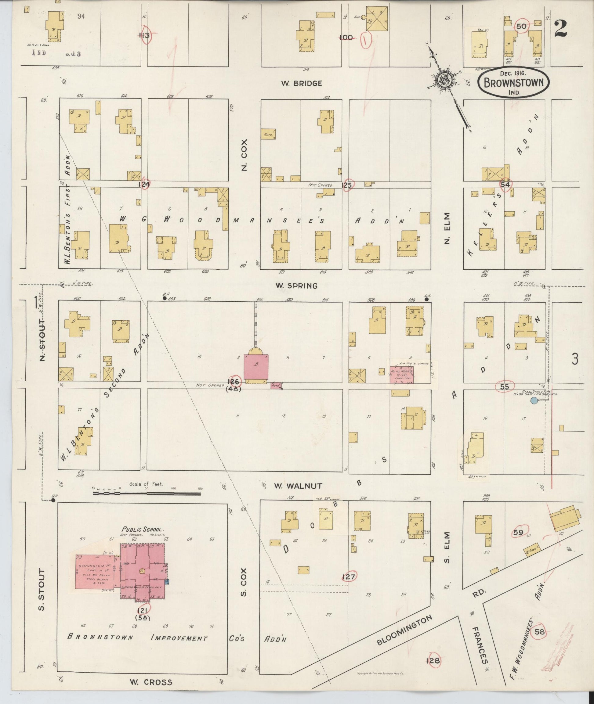Sanborn Fire Insurance Map from Brownstown, Jackson County, Indiana (1933), Sheet #0002 - Complete Map Set gallery image, historic Sanborn map, vintage wall art, Indiana Indiana
