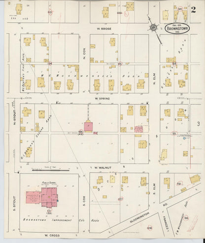 Sanborn Fire Insurance Map from Brownstown, Jackson County, Indiana (1933), Sheet #0002 - Complete Map Set gallery image, historic Sanborn map, vintage wall art, Indiana Indiana