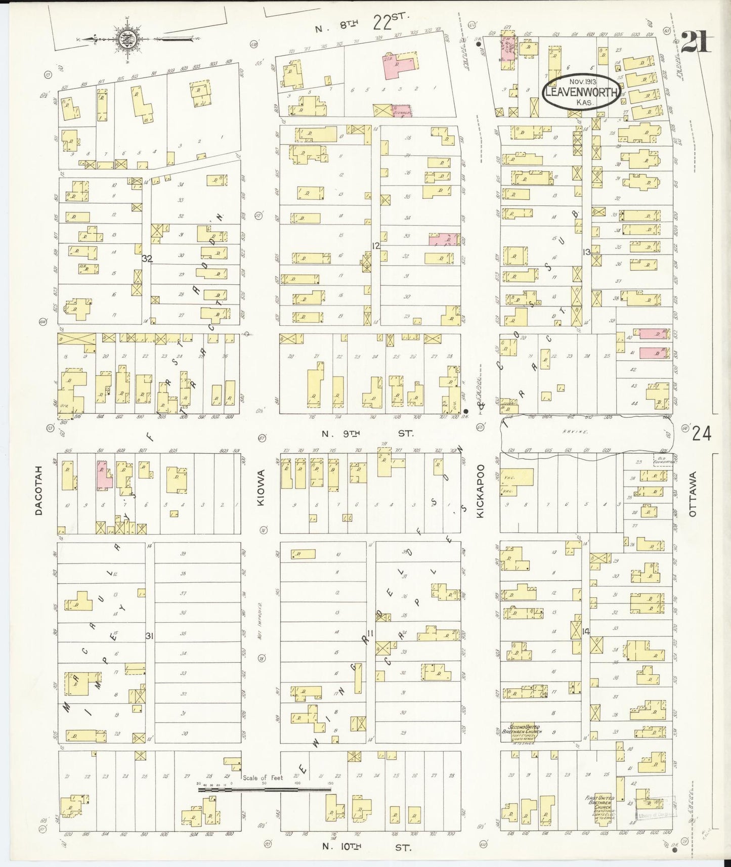 Sanborn Fire Insurance Map from Leavenworth, Leavenworth County, Kansas (1913), Sheet #0022 - Complete Map Set gallery image, historic Sanborn map, vintage wall art, Kansas Kansas
