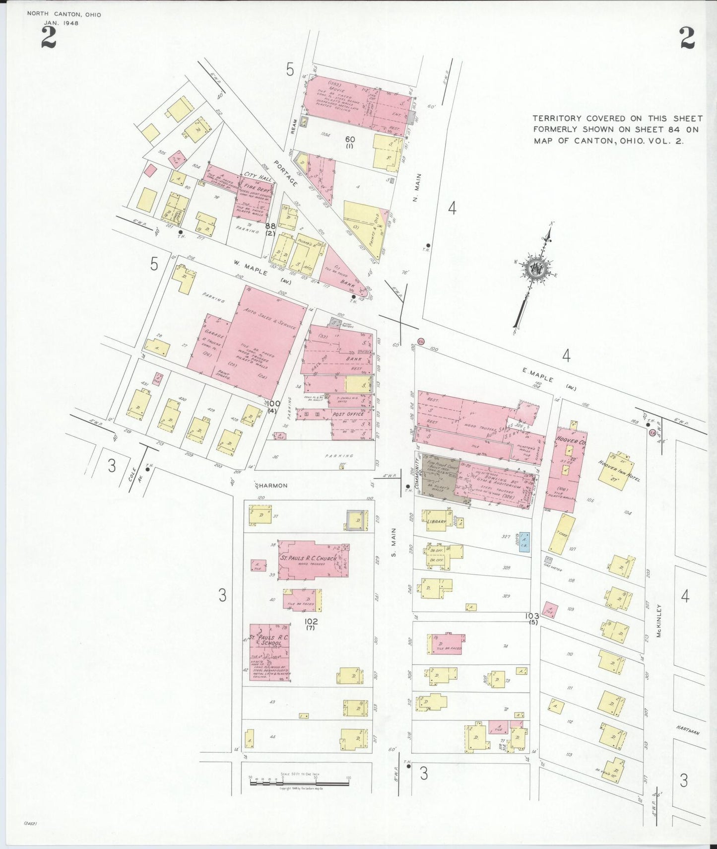 Sanborn Fire Insurance Map from North Canton, Stark County, Ohio (1948), Sheet #0002 - Historic Sanborn Fire Insurance Map Print, vintage old map wall art, antique decor, genealogy gift, Ohio Ohio map