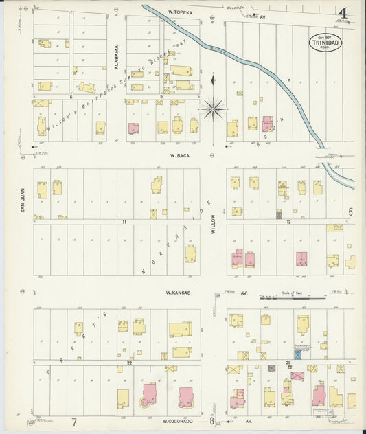 Sanborn Fire Insurance Map from Trinidad, Las Animas County, Colorado (1907), Sheet #0004 - Historic Sanborn Fire Insurance Map Print, vintage old map wall art, antique decor, genealogy gift, Colorado Colorado map
