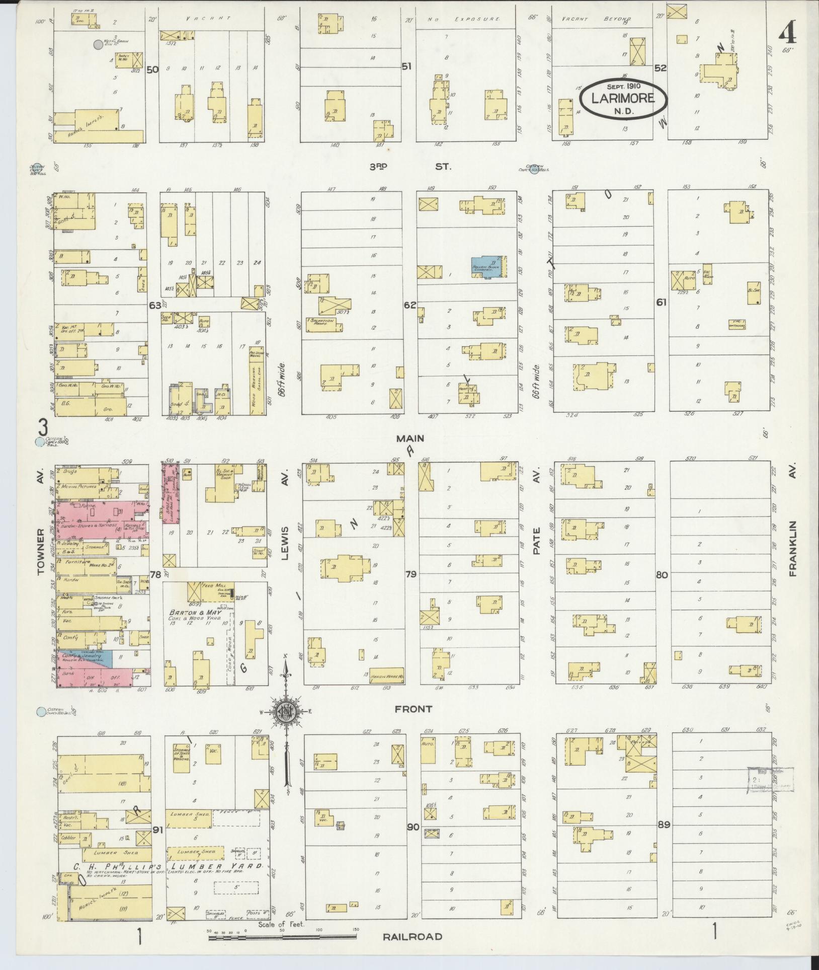 Sanborn Fire Insurance Map from Larimore, Grand Forks County, North Dakota (1910), Sheet #0004 - Complete Map Set gallery image, historic Sanborn map, vintage wall art, North Dakota North Dakota