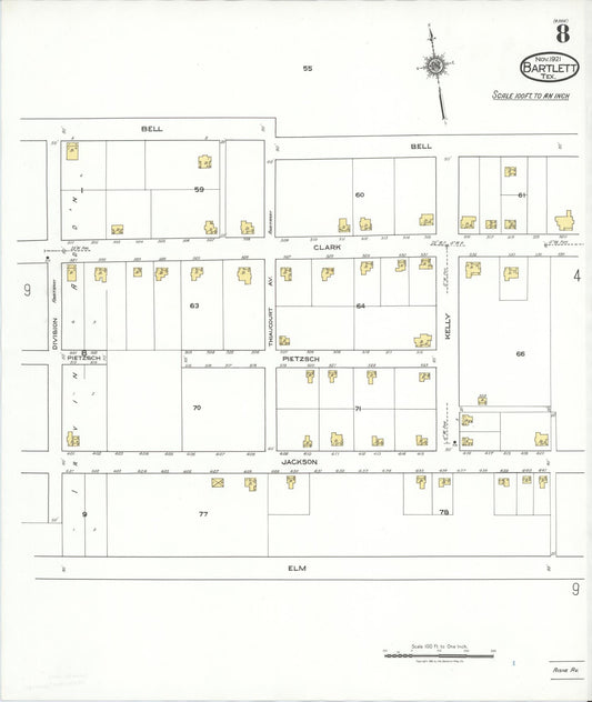 Sanborn Fire Insurance Map from Bartlett, Bell and Williamson Counties, Texas (1921), Sheet #0008 - Historic Sanborn Fire Insurance Map Print, vintage old map wall art, antique decor, genealogy gift, Texas Texas map