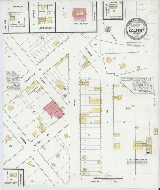 Sanborn Fire Insurance Map from Colbert, Bryan County, Oklahoma (1918), Sheet #0001 - Historic Sanborn Fire Insurance Map Print, vintage old map wall art, antique decor, genealogy gift, Oklahoma Oklahoma map