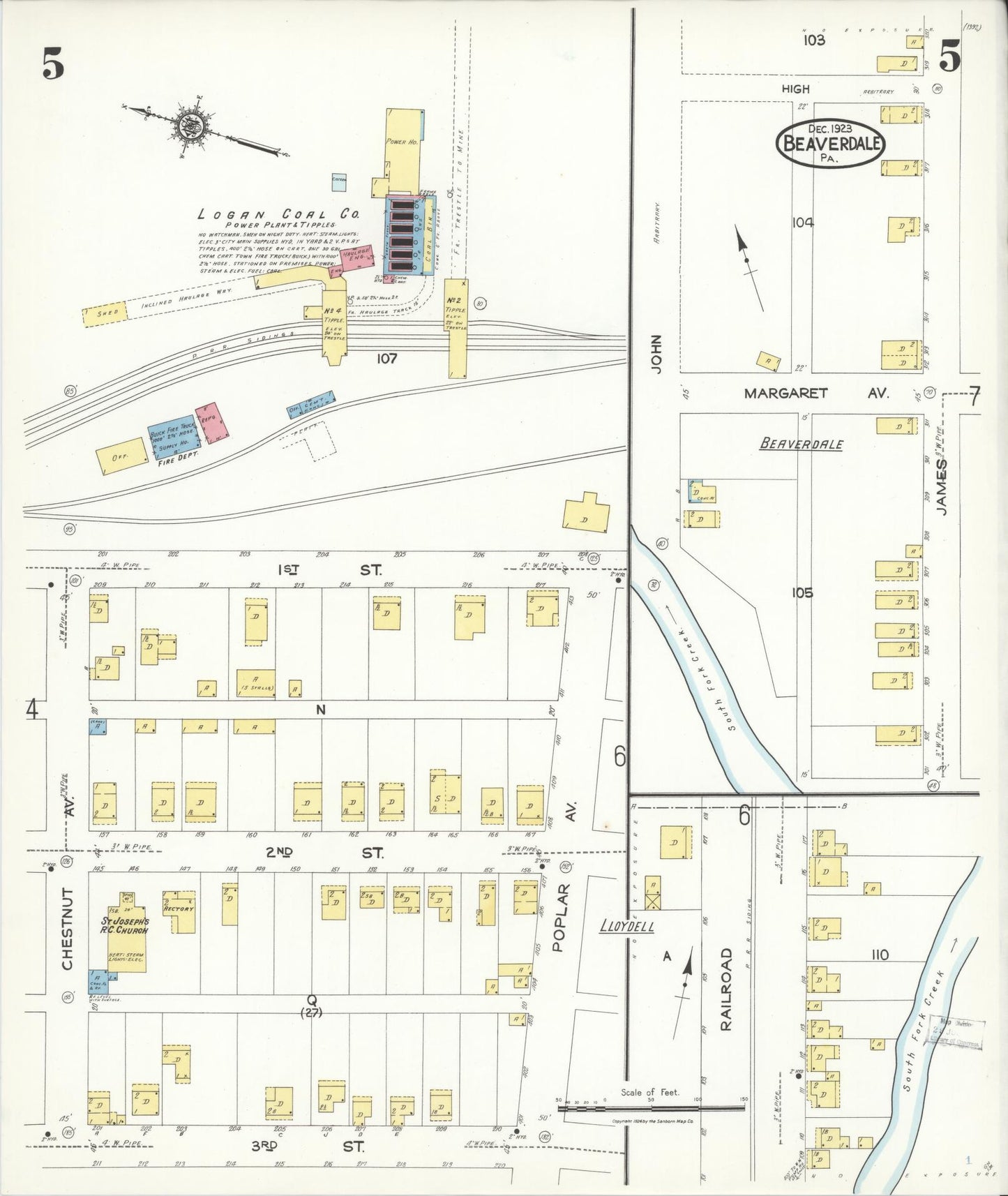 Sanborn Fire Insurance Map from Beaverdale, Cambria County, Pennsylvania (1923), Sheet #0005 - Historic Sanborn Fire Insurance Map Print, vintage old map wall art, antique decor, genealogy gift, Pennsylvania Pennsylvania map