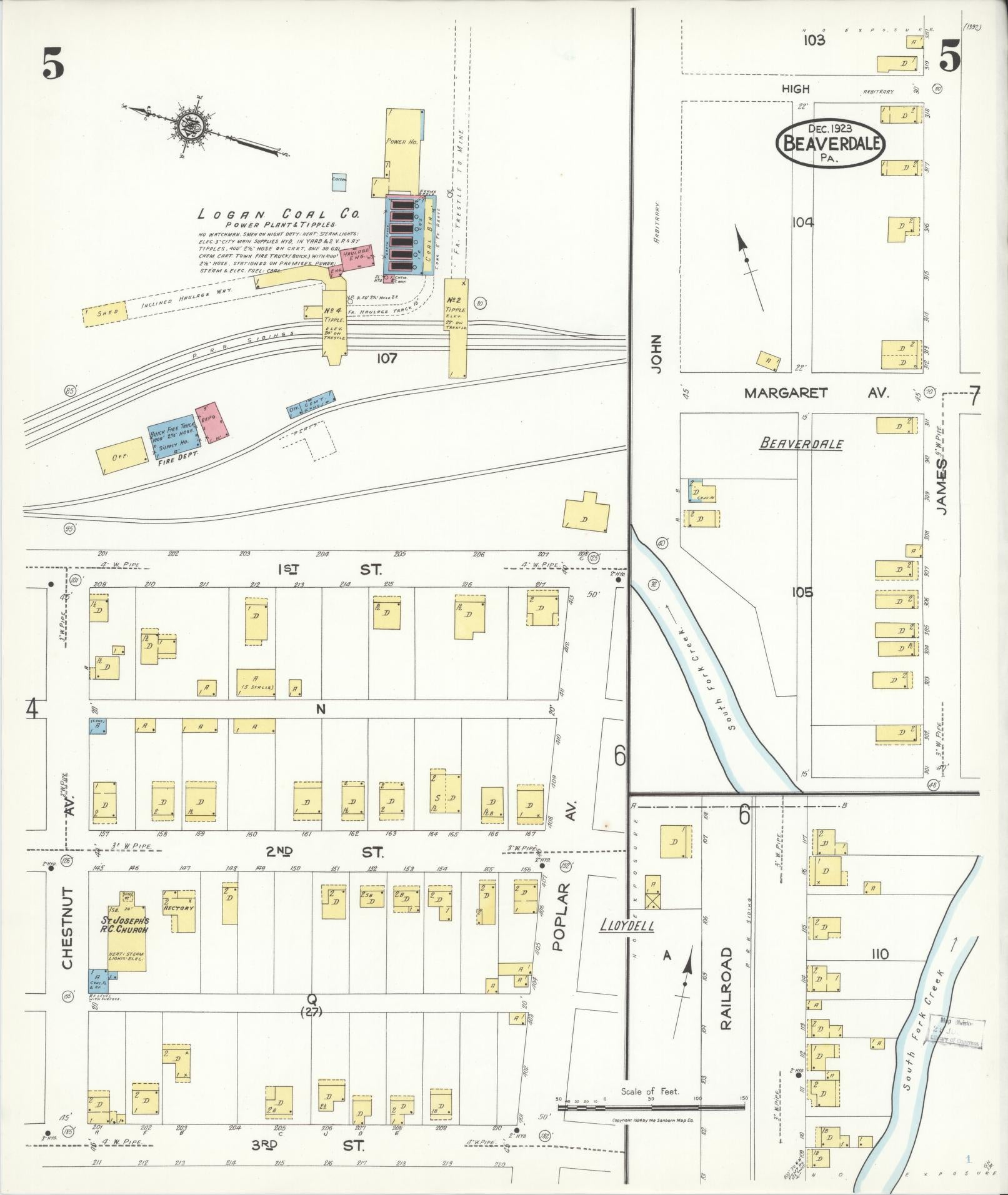 Sanborn Fire Insurance Map from Beaverdale, Cambria County, Pennsylvania (1923), Sheet #0005 - Historic Sanborn Fire Insurance Map Print, vintage old map wall art, antique decor, genealogy gift, Pennsylvania Pennsylvania map