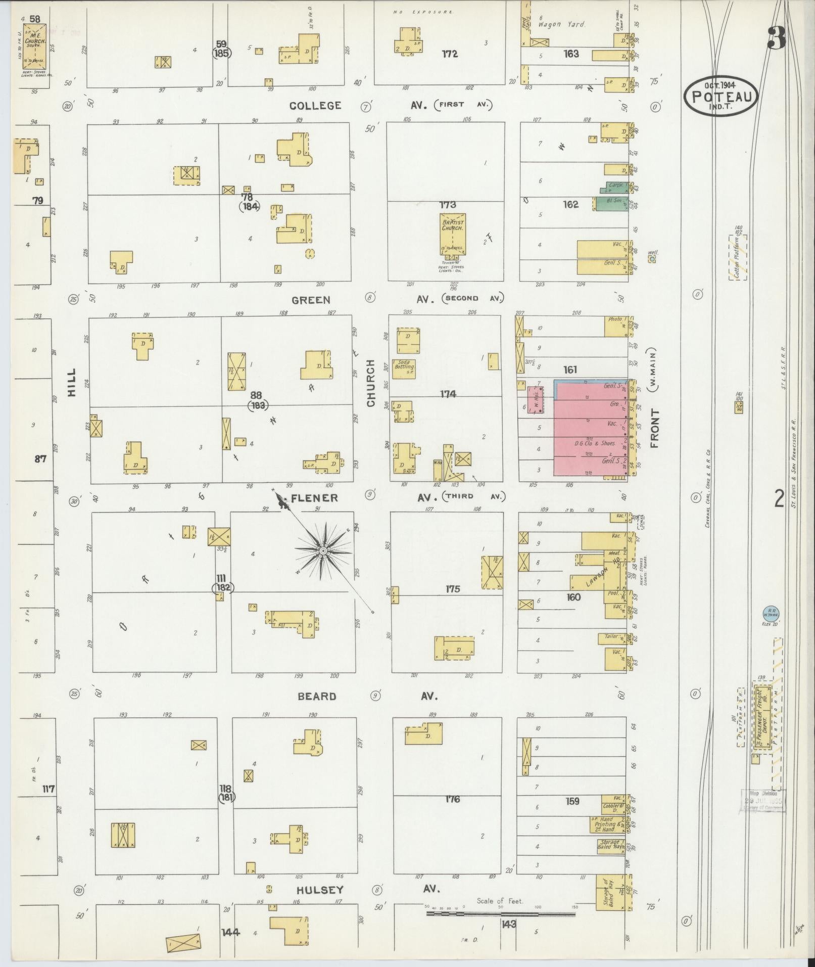 Sanborn Fire Insurance Map from Poteau, Le Flore County, Oklahoma (1904), Sheet #0003 - Complete Map Set gallery image, historic Sanborn map, vintage wall art, Oklahoma Oklahoma
