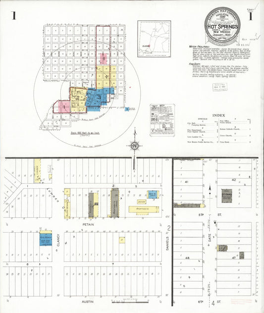 Sanborn Fire Insurance Map from Hot Springs, Sierra County, New Mexico (1930), Sheet #0001 - Historic Sanborn Fire Insurance Map Print, vintage old map wall art, antique decor, genealogy gift, New Mexico New Mexico map