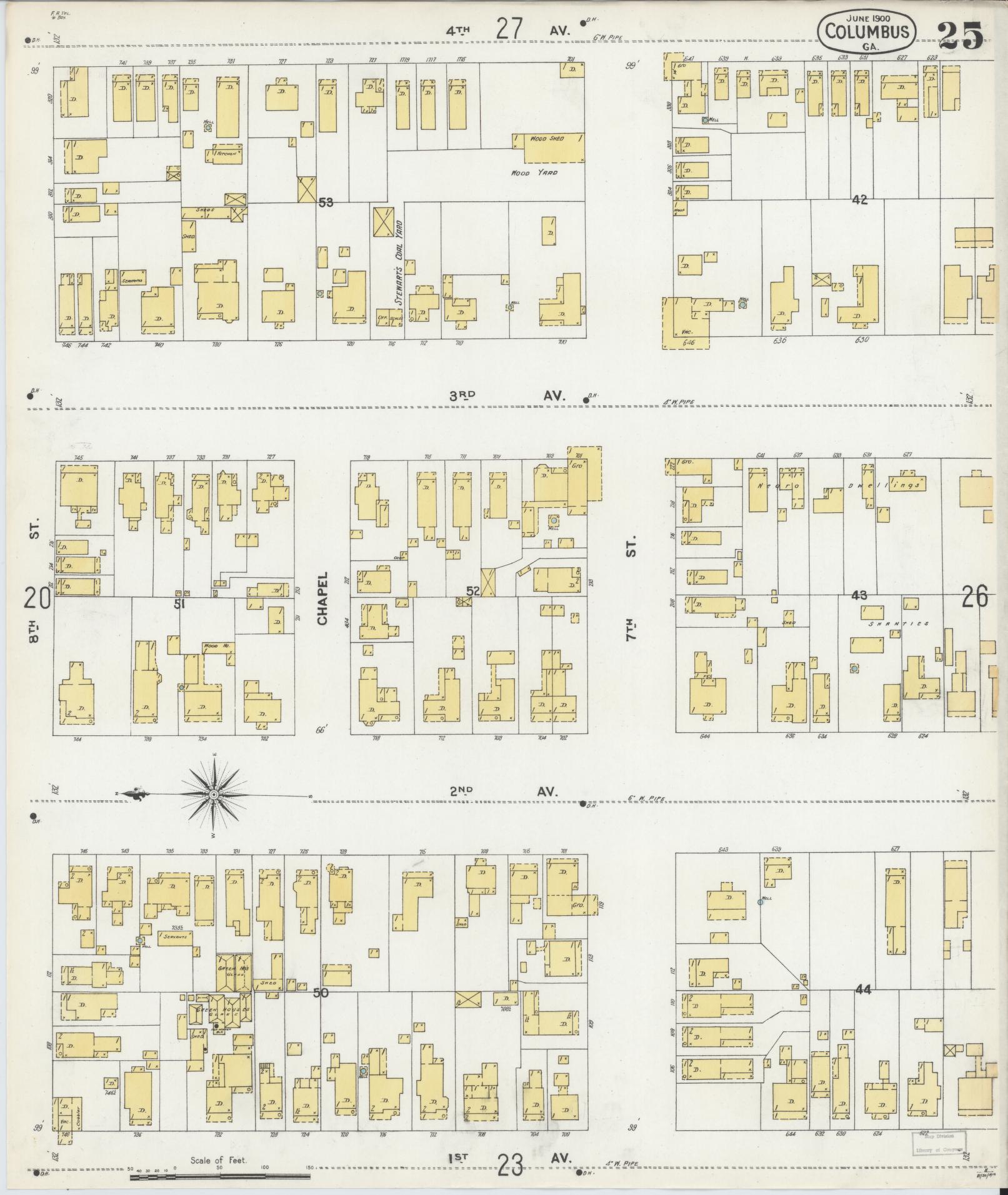 Sanborn Fire Insurance Map from Columbus, Muscogee County, Georgia (1900), Sheet #0025 - Complete Map Set gallery image, historic Sanborn map, vintage wall art, Georgia Georgia
