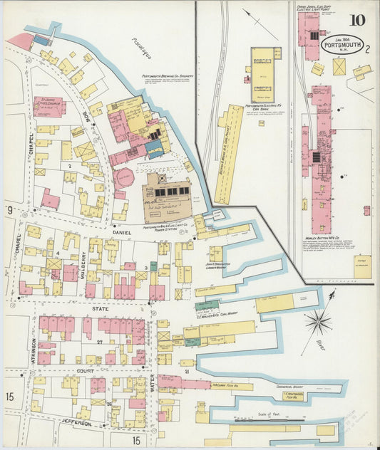 Sanborn Fire Insurance Map from Portsmouth, Rockingham County, New Hampshire (1904), Sheet #0010 - Historic Sanborn Fire Insurance Map Print, vintage old map wall art, antique decor, genealogy gift, New Hampshire New Hampshire map