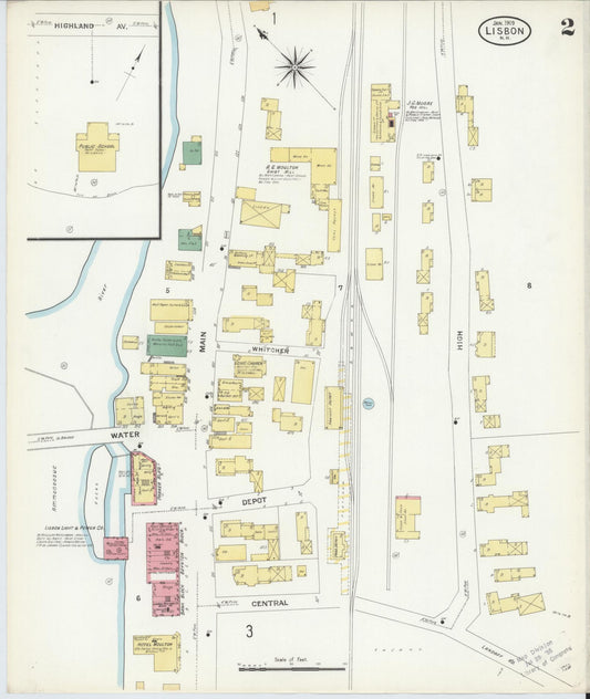 Sanborn Fire Insurance Map from Lisbon, Grafton County, New Hampshire (1909), Sheet #0002 - Historic Sanborn Fire Insurance Map Print, vintage old map wall art, antique decor, genealogy gift, New Hampshire New Hampshire map