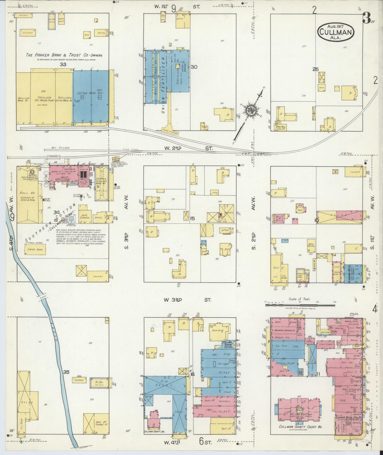 Sanborn Fire Insurance Map from Cullman, Cullman County, Alabama (1917), Sheet #0003 - Complete Map Set gallery image, historic Sanborn map, vintage wall art, Alabama Alabama