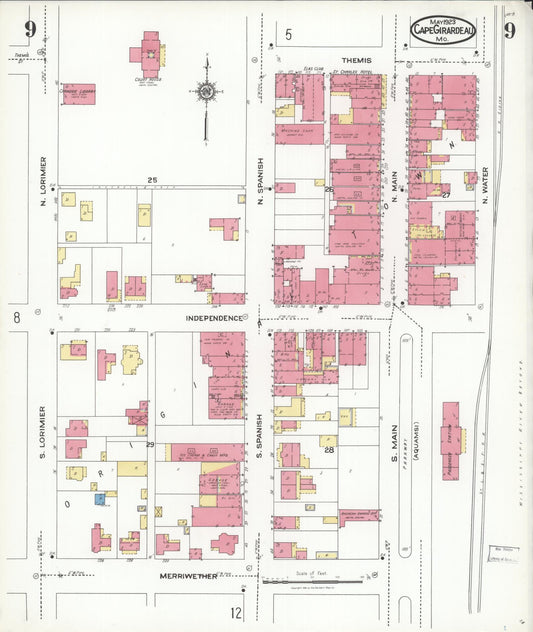 Sanborn Fire Insurance Map from Cape Girardeau, Cape Girardeau County, Missouri (1923), Sheet #0009 - Historic Sanborn Fire Insurance Map Print, vintage old map wall art, antique decor, genealogy gift, Missouri Missouri map