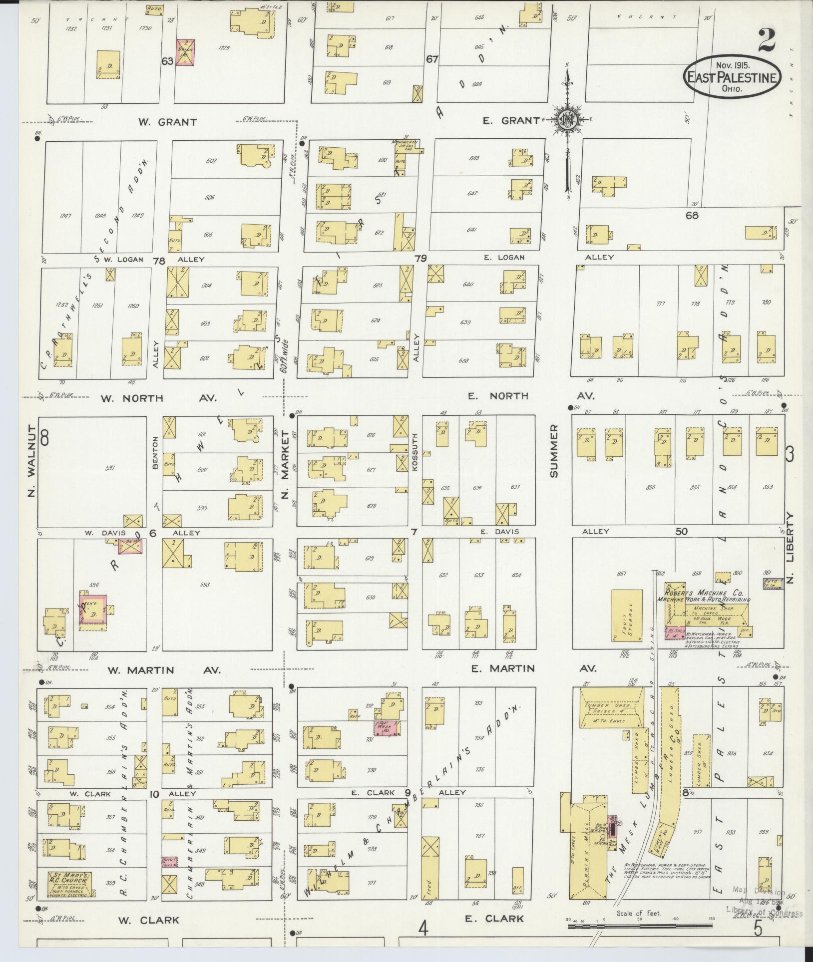 Sanborn Fire Insurance Map from East Palestine, Columbiana County, Ohio (1915), Sheet #0002 - Historic Sanborn Fire Insurance Map Print, vintage old map wall art, antique decor, genealogy gift, Ohio Ohio map