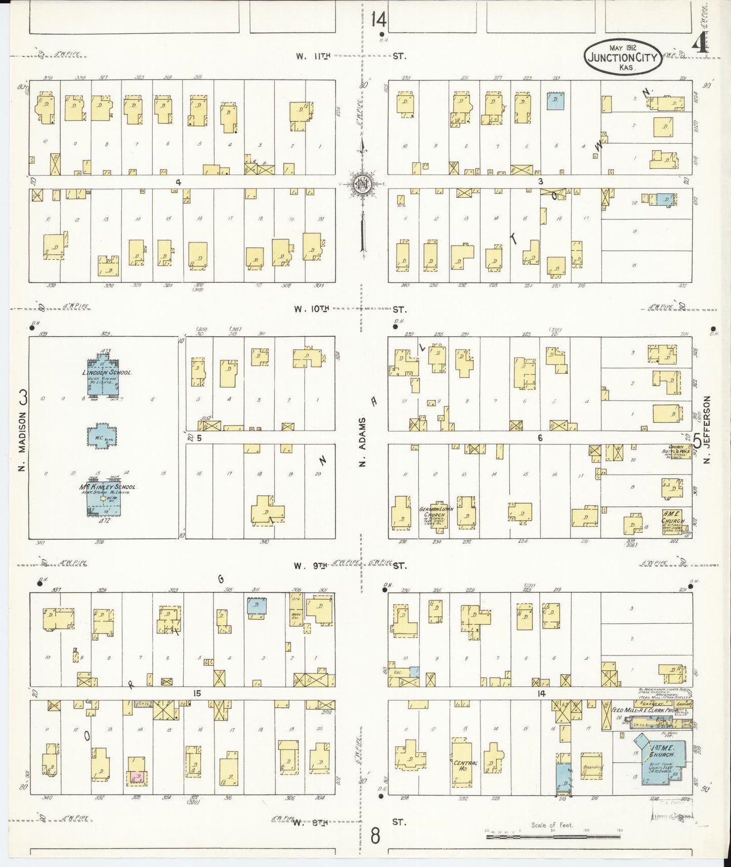 Sanborn Fire Insurance Map from Junction City, Geary County, Kansas (1912), Sheet #0004 - Complete Map Set gallery image, historic Sanborn map, vintage wall art, Kansas Kansas