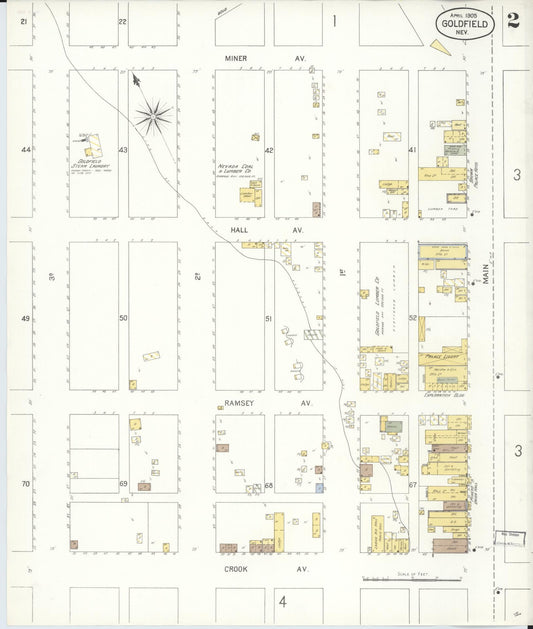 Sanborn Fire Insurance Map from Goldfield, Esmeralda County, Nevada (1905), Sheet #0002 - Historic Sanborn Fire Insurance Map Print, vintage old map wall art, antique decor, genealogy gift, Nevada Nevada map