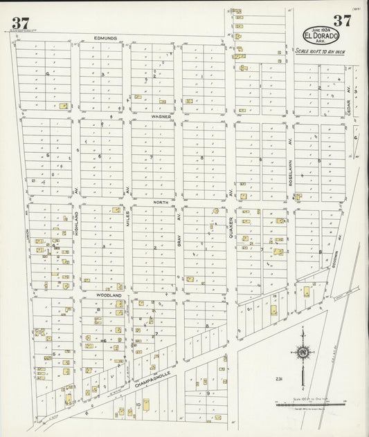 Sanborn Fire Insurance Map from El Dorado, Union County, Arkansas (1924), Sheet #0037 - Historic Sanborn Fire Insurance Map Print, vintage old map wall art, antique decor, genealogy gift, Arkansas Arkansas map