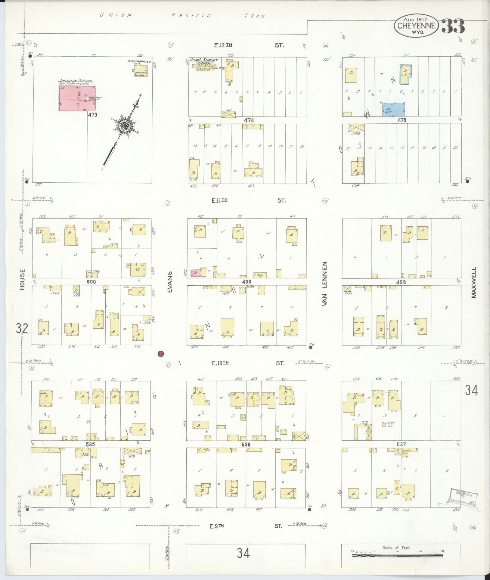 Sanborn Fire Insurance Map from Cheyenne, Laramie County, Wyoming (1912), Sheet #0033 - Complete Map Set gallery image, historic Sanborn map, vintage wall art, Wyoming Wyoming