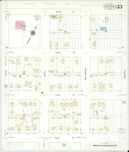Sanborn Fire Insurance Map from Cheyenne, Laramie County, Wyoming (1912), Sheet #0033 - Complete Map Set gallery image, historic Sanborn map, vintage wall art, Wyoming Wyoming