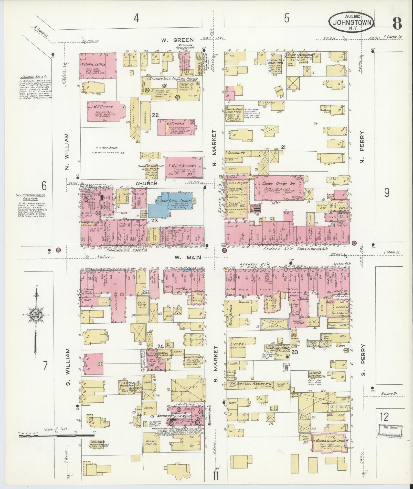 Sanborn Fire Insurance Map from Johnstown, Fulton County, New York (1912), Sheet #0008 - Complete Map Set gallery image, historic Sanborn map, vintage wall art, New York New York