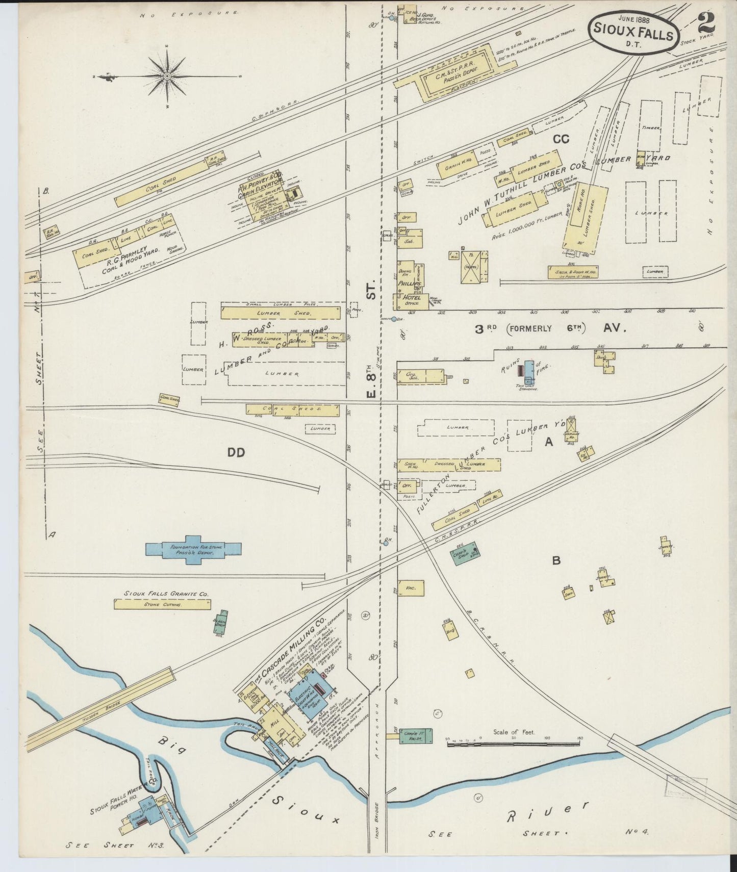 Sanborn Fire Insurance Map from Sioux Falls, Minnehaha County, South Dakota (1888), Sheet #0002 - Historic Sanborn Fire Insurance Map Print, vintage old map wall art, antique decor, genealogy gift, South Dakota South Dakota map