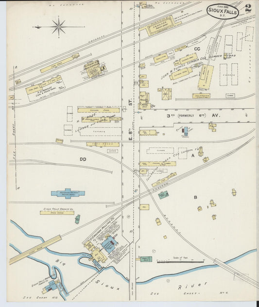 Sanborn Fire Insurance Map from Sioux Falls, Minnehaha County, South Dakota (1888), Sheet #0002 - Historic Sanborn Fire Insurance Map Print, vintage old map wall art, antique decor, genealogy gift, South Dakota South Dakota map