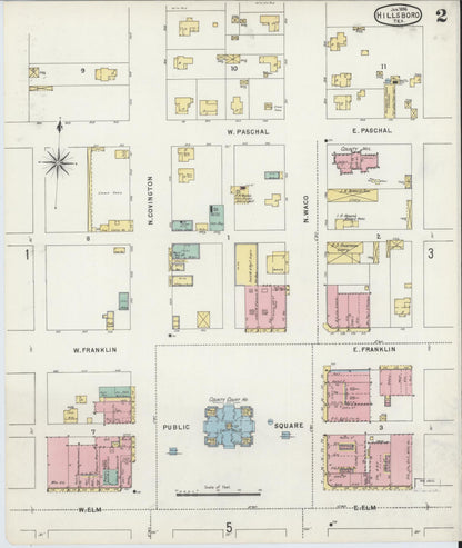Sanborn Fire Insurance Map from Hillsboro, Hill County, Texas (1896), Sheet #0002 - Complete Map Set gallery image, historic Sanborn map, vintage wall art, Texas Texas