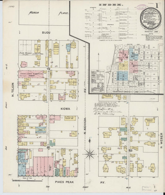 Sanborn Fire Insurance Map from Colorado Springs, El Paso County, Colorado (1888), Sheet #0001 - Historic Sanborn Fire Insurance Map Print, vintage old map wall art, antique decor, genealogy gift, Colorado Colorado map