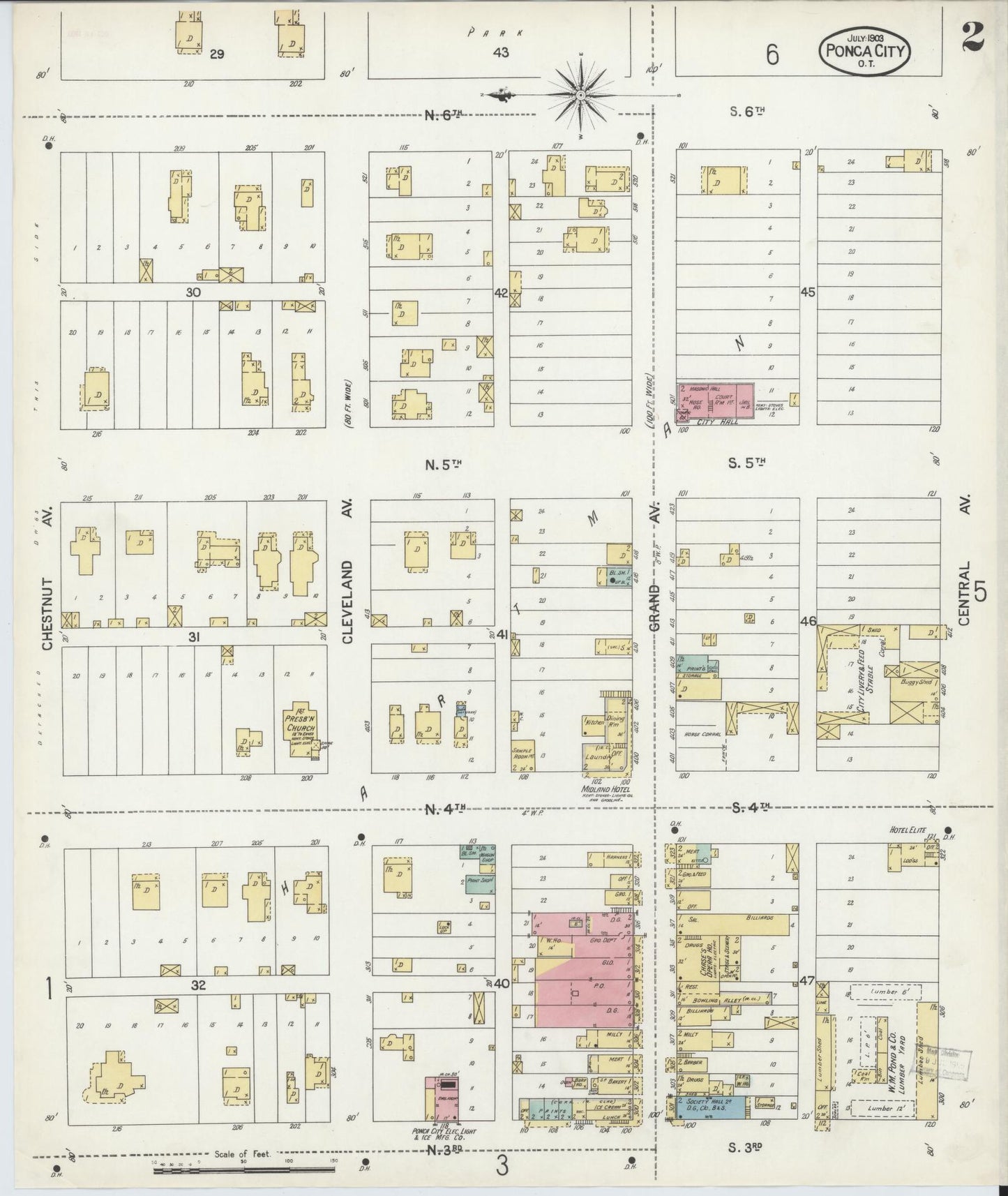 Sanborn Fire Insurance Map from Ponca City, Kay County, Oklahoma (1903), Sheet #0002 - Historic Sanborn Fire Insurance Map Print, vintage old map wall art, antique decor, genealogy gift, Oklahoma Oklahoma map