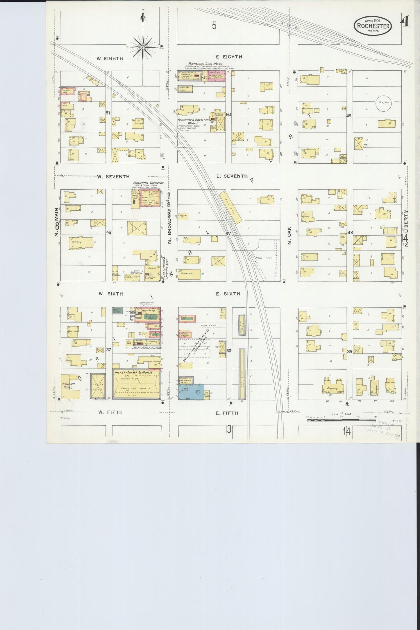Sanborn Fire Insurance Map from Rochester, Olmsted County, Minnesota (1909), Sheet #0004 - Complete Map Set gallery image, historic Sanborn map, vintage wall art, Minnesota Minnesota