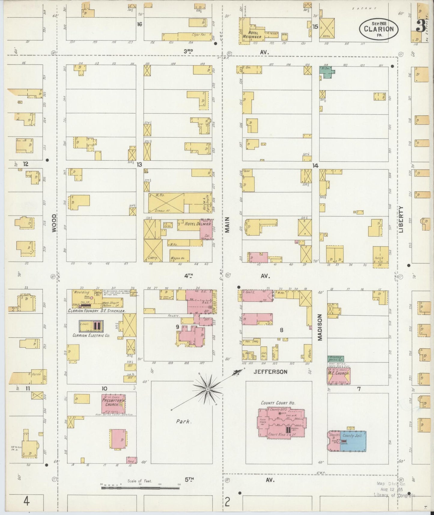 Sanborn Fire Insurance Map from Clarion, Clarion County, Pennsylvania (1901), Sheet #0003 - Historic Sanborn Fire Insurance Map Print, vintage old map wall art, antique decor, genealogy gift, Pennsylvania Pennsylvania map