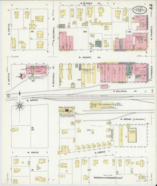 Sanborn Fire Insurance Map from Terrell, Kaufman County, Texas (1909), Sheet #0002 - Historic Sanborn Fire Insurance Map Print, vintage old map wall art, antique decor, genealogy gift, Texas Texas map
