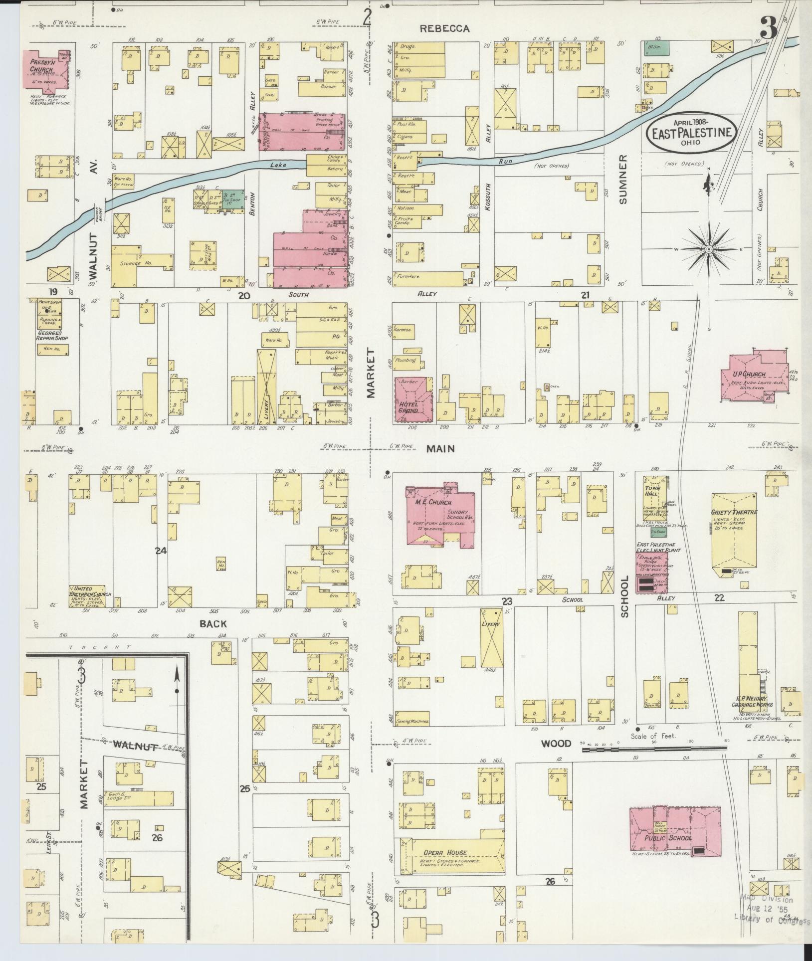 Sanborn Fire Insurance Map from East Palestine, Columbiana County, Ohio (1908), Sheet #0003 - Historic Sanborn Fire Insurance Map Print, vintage old map wall art, antique decor, genealogy gift, Ohio Ohio map